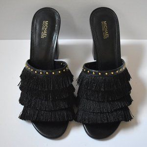 Michael Kors Black Gallagher Mule Fringe Size 8M